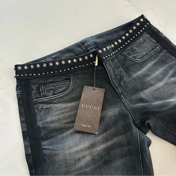 GUCCI | Skinny Denim Jeans | Embellished Gems | Charcoal Black | NEW | 40 US 8 - Picture 1 of 10